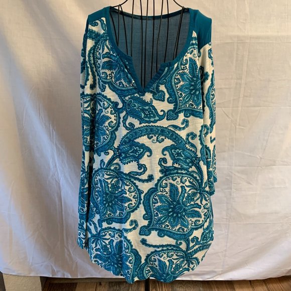 St. John's Bay Tops - St John's Bay 2X Teal & White Floral Tunic with Teal Back